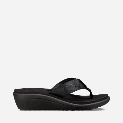 Teva Voya Wedge - Women's Teva Flip Flops - Black | India (GCVA31725)